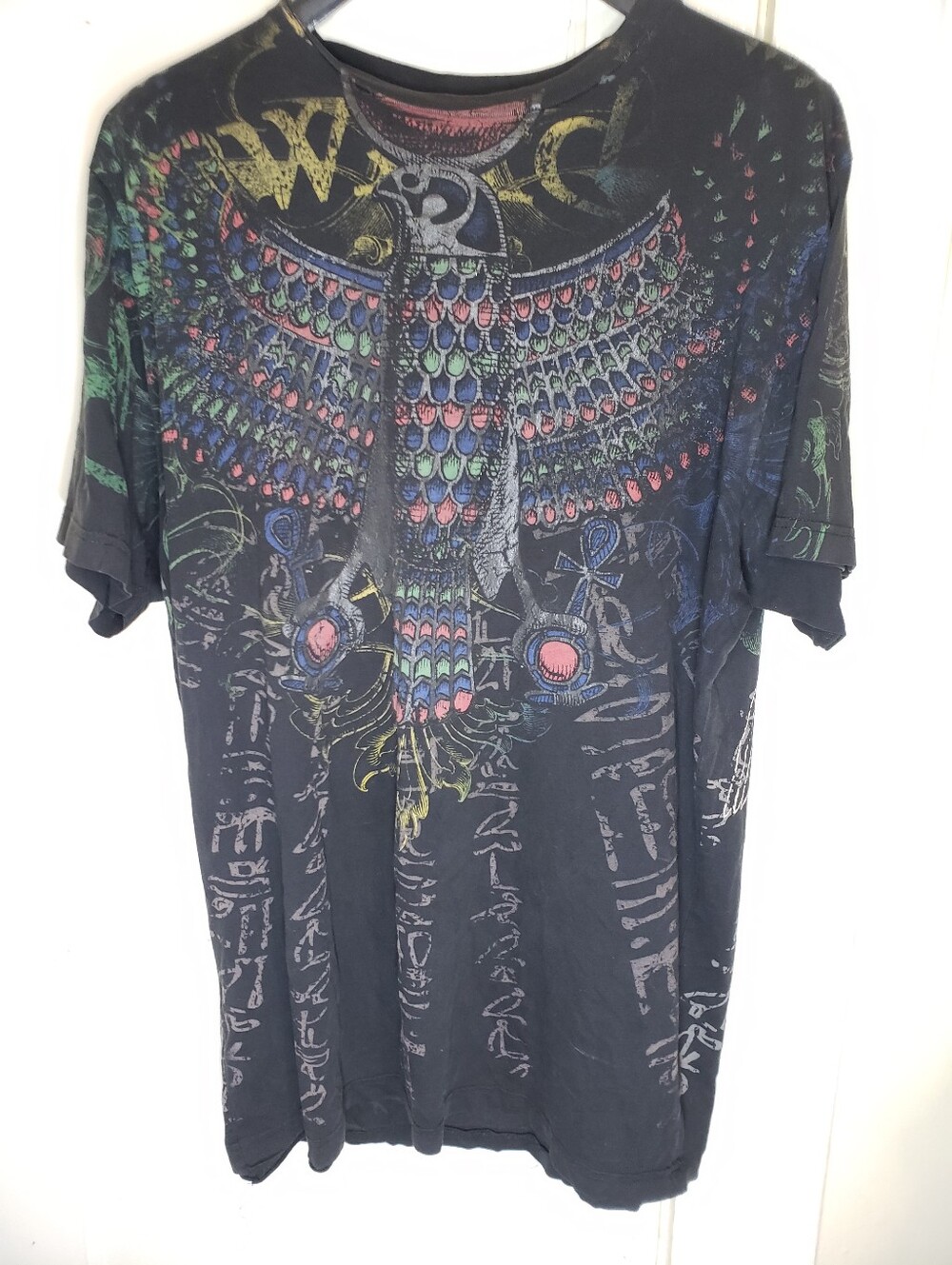 Downward Spiral Y2K Mens Shirt XXL Black Cotton Egyptian Horus Graphic Tee